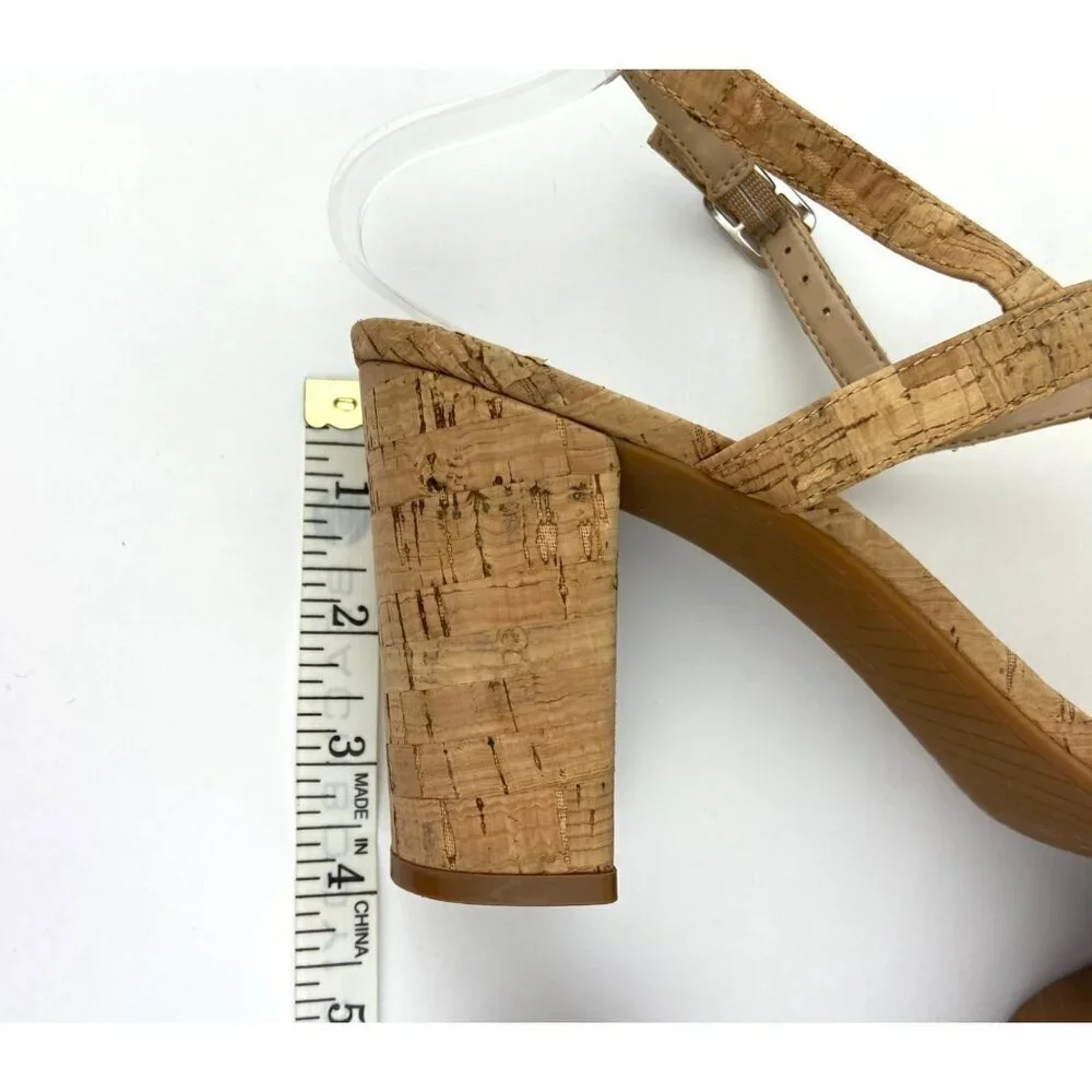 BP Cork Block Heeled Open Toe Strappy Slingback Sandals Size 9